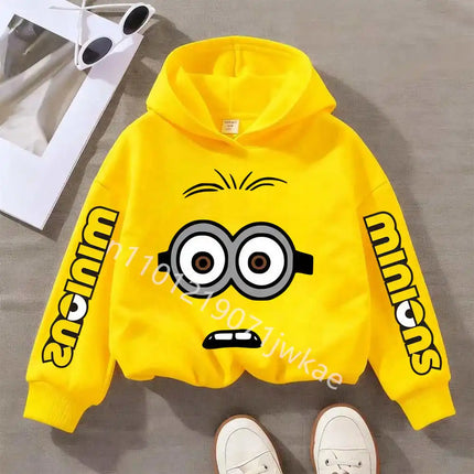 Minions Boys and Girls Hooded Yellow Sweatshirts Children's Autumn and Winter Casual Fashion Printed Warm Pullover Sweatshirts