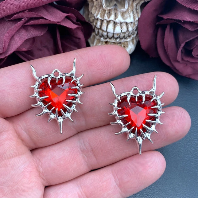 4pcs Gothic Thorn Heart Charms Spiky Burning Heart Pendant Punk Necklace Earring DIY Thorns Charms Jewelry Handicraft Making