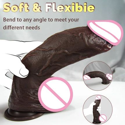 Simulated Dildo Black Soft Lifelike Dildo Realistic Big Dick Cock Soft Silicone Penis Anal Plug Suction Cup Dildos For Women
