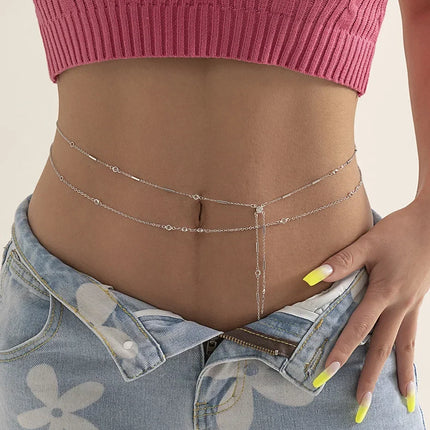 Beach Bikini Waist Chain Simple Double-layer Rhinestone Pentagram Pendant, Versatile Female Sexy Crystal Body Chain