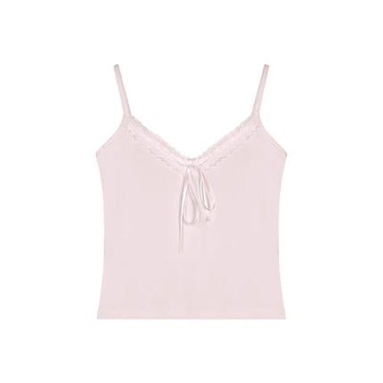 Pure Desire Lace Trim ter Vest Women Summer Sweet Spicy Girl  Knot Slim Fit  Strapba Top Beautiful Bal...