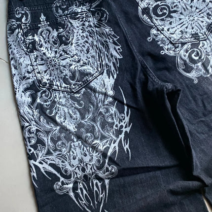 vintage style printing black baggy jeans harajuku trend men women hip hop fashion casual Joker couple Wide-leg pants streetwear