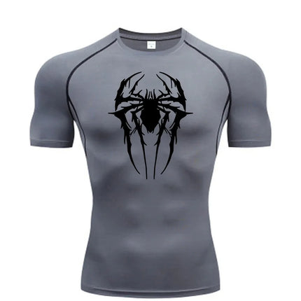 Men's Spider-printed Compressed Shirt, Fitness Sports, Running T-shirts, Fitness Sports Athletes Quick Dry Short-sleeved S-3XL