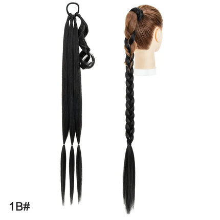 Benehair 34inch Long Braid Ponytail Extension with Elastic Tie Straight Wrap Around Braid Hair Synthetic Drawstring Ponytail