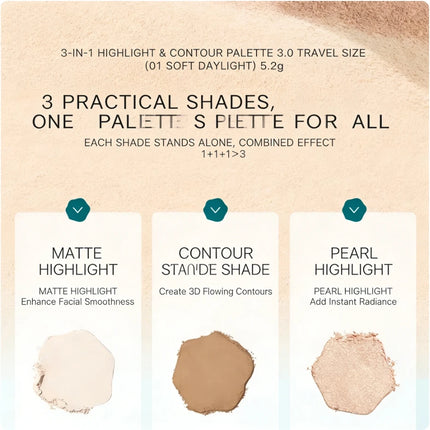 TIMAGE Travel Size Master Matte Highlighter Powder Palette Mini 6g High Gloss Repairing Palette
