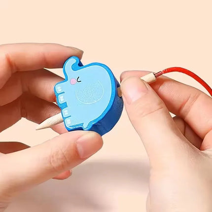 Montessori Educational Stringing Threading Wooden Beads Toys Cartoon Fruit Animal DIY Early Learning Toy for Kids Christmas Gift