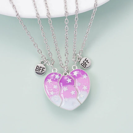 3 Pcs/Set Magnetism Best Friends Pendant Necklace for Women Best Friends Forever Broken Heart Clavicle Chain Accessories Gift