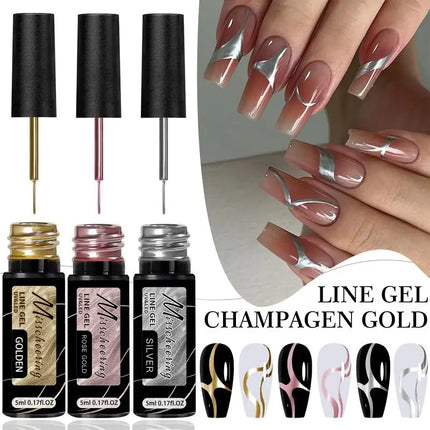 1Pc Gold Silver Metallic Nail Gel Liner Paint Chrome Mirror Effect Super Bright UV LED French Style Semi-Permanent Nail Polish