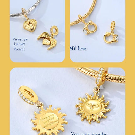 Gold Color Charms 925 Sterling Silver Original Golden Safety Chain Round Spacer Clip Charm DIY Jewelry For Women Bracelet Gift