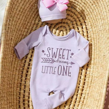 Ylsteed 2Pcs Newborn Photography Long Tleeves Romper Jumpsuit With Bow Hat Embroidery Baby Clothes Photography Props-HD