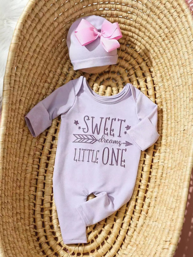 Ylsteed 2Pcs Newborn Photography Long Tleeves Romper Jumpsuit With Bow Hat Embroidery Baby Clothes Photography Props-HD