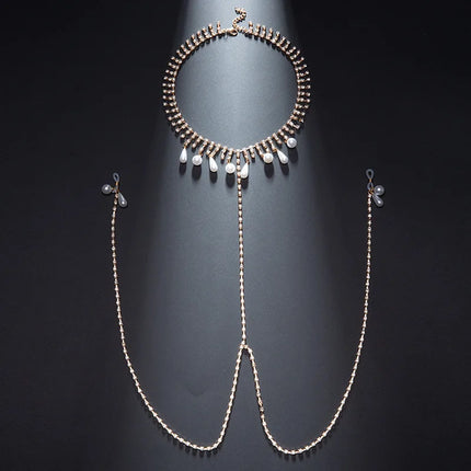 Rhinestone Pearl Fringe Nipple Clamps with Necklace Sexy Accessories Hot Breast Stimulation BDSM Training Adult Sex Toys Leten