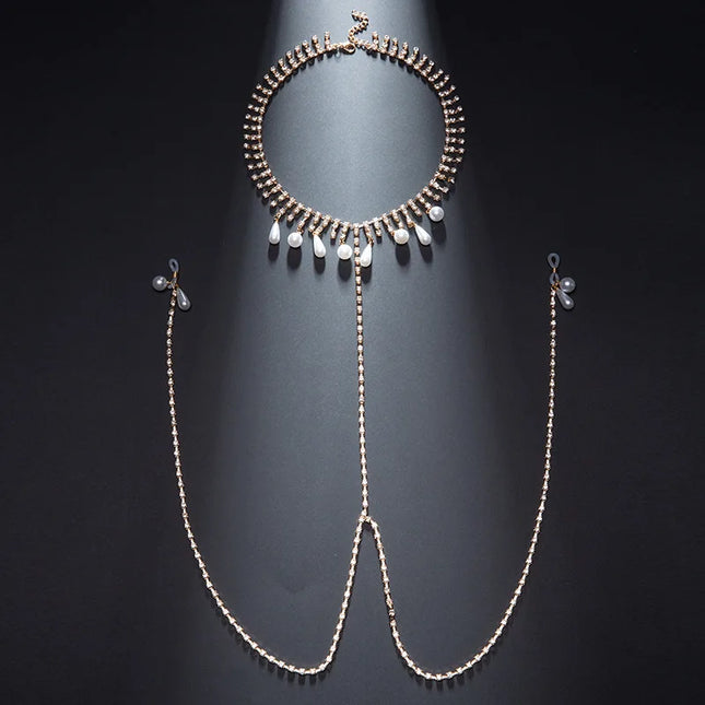 Rhinestone Pearl Fringe Nipple Clamps with Necklace Sexy Accessories Hot Breast Stimulation BDSM Training Adult Sex Toys Leten