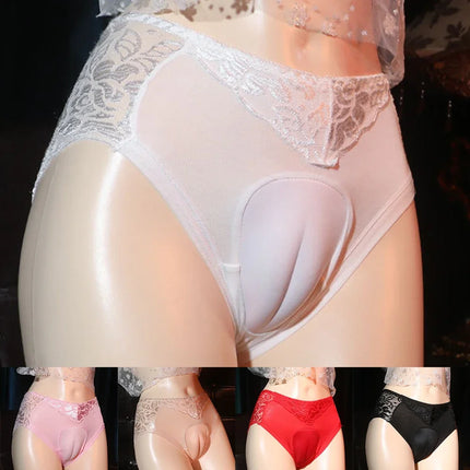 Mens Sexy Lingerie Sissy Pouch Panties Crossdresser Hiding Gaff Thong Lace Briefs Thin See Through Underwear Erotic Knickers