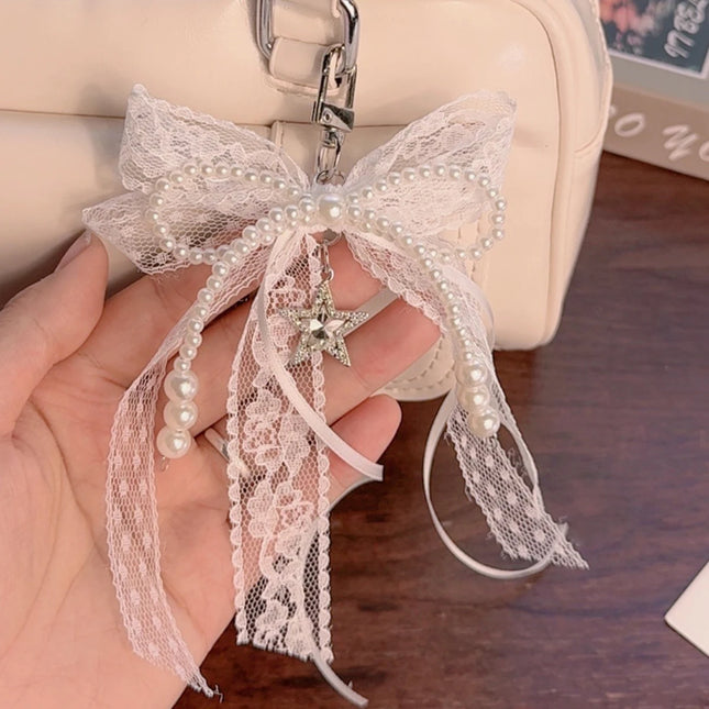 Lace bow Keychain Hollow Red Ribbon Cherry Y2k Fashion Design Charm Delicate Backpack Key Chain Valentine's Day Gift Accessories