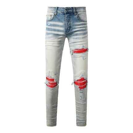 Fashion Americans Brands Men's Jeans Luxury Streetwear Holes Long Trousers Quality Male Stretch Slim Pants Skinny Trousers