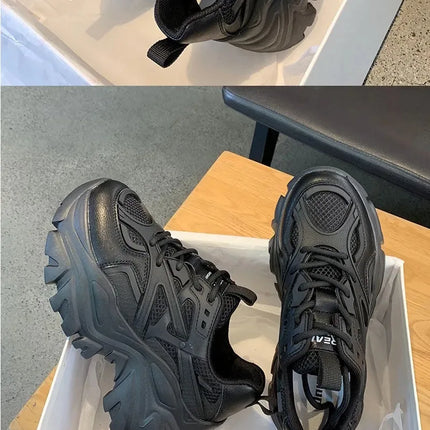 Women New Fashion Platform Sport Shoes Women 2024 New Summer Black Casual Chunky Sneakers Women Mesh Leather Platform Shoes
