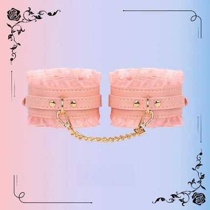 Sexy Lace Hand and Foot Cuffs with Leash Collar Bondage Seven-Piece Set Maid Training Props Couple Role-Play Intimate Toys 18+
