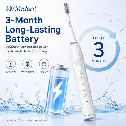 Dr.Yadent Sonic Electric Toothbrush for Adults 5 Modes Rechargeable Toothbrush IPX7 Waterproof 6 Brush Heads Type-C Gum Care