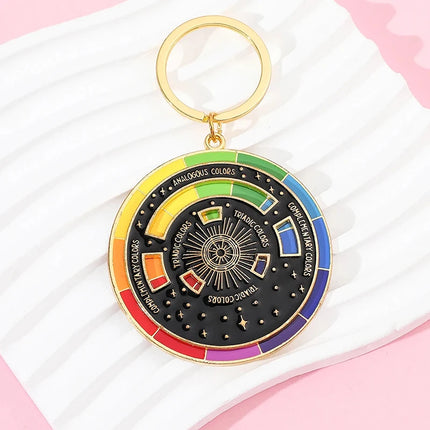 Creative Rotatable Colorful Wheel Keychain Rainbow Turntable Color Wheel Charm Key Chains Aesthetic Keyrings Arts Gifts Artists