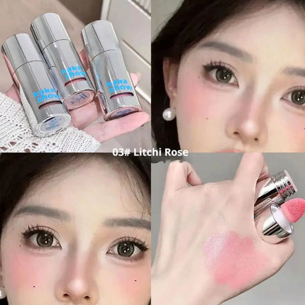 6 Colors Liquid Blush Natural Water Light Waterproof Blush Stick Moisturize Cheek Blusher Brighten Contour Sponge Brush Makeup