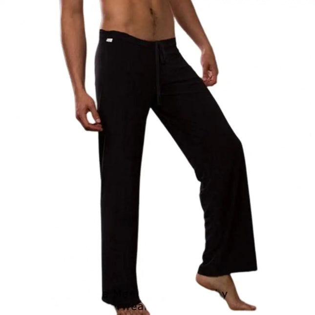 Men Yoga Pants Solid Color Elastic Waistband Low-waisted Trousers Fitness Training Joggers Loose Slacks Beach Casual Sport Pants