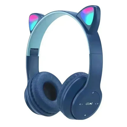 Flash Lamp Cute Cat Ears Headphone Bluetooth5.0 Stereo With Mic Support TF Card Wireless Kids Girl Earphone Birthday Gift