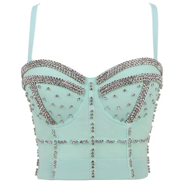 Punk Corset Rhinestone Diamond Tank Top Women Bra Stage Party Camis Sequin Shirt Woman Clothes y2k Blusa Crop Tops Ladies Shaper