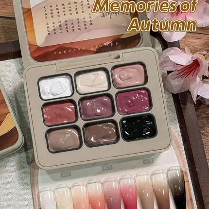 9-colors Memories of Autumn patter glue smudges canned high saturation popular semi-solid nail polish glue-Yi Qiu Ci