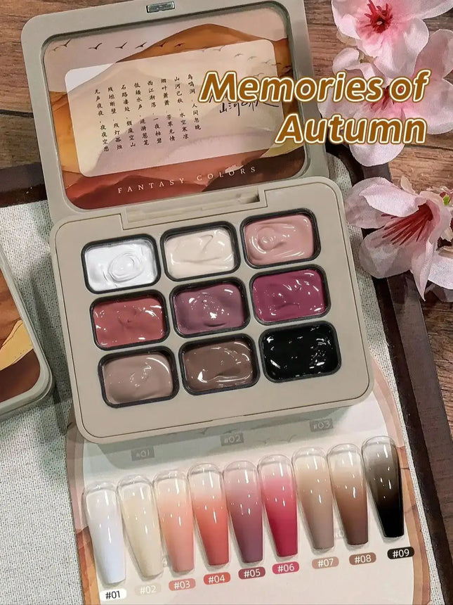 9-colors Memories of Autumn patter glue smudges canned high saturation popular semi-solid nail polish glue-Yi Qiu Ci