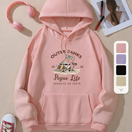 Long Sleeve Drawstring Hoodie Outer Banks Print Hoodie Casual Pocket Long Sleeve Drawstring Hoodies Sweatshirt Women's Clothing