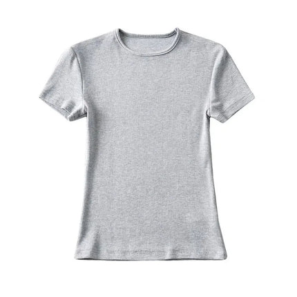 Casual Summer Woman Skinny Fit T-shirt Tight Short-Sleeve O-neck Tee Basic Solid Crop Tops T Shirt