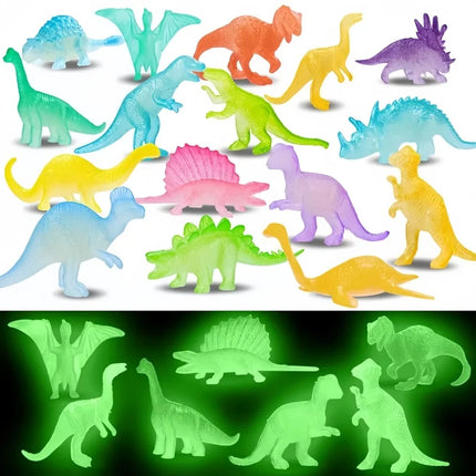 28Pcs/Set Mini Soft Rubber Glow-in-the-dark Dinosaur Figure Toys Fluorescent Simulation Small Dinosaur Model Decoration Gift