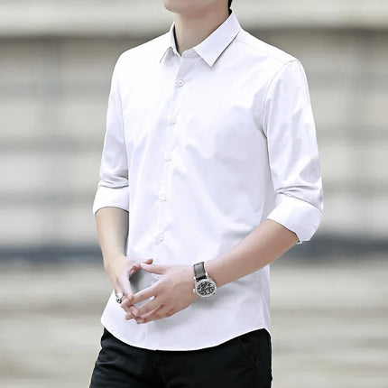 Spring New Men's Classic White Shirt Long Sleeve Plus Size Business Casual Shirt Work Korean Style Slims Smooths Your Silhouette