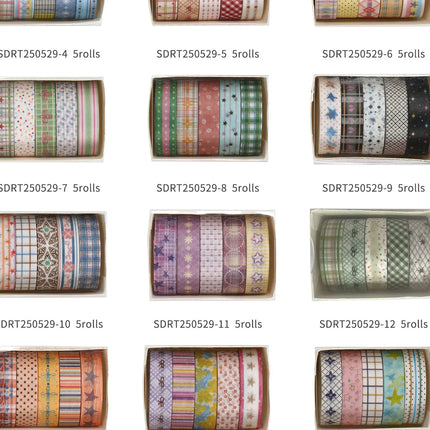 MINKYS 5pcs/set Basic Grid Star Decorative Tape Cute Cartoon Creative Washi Tape School Stationery
