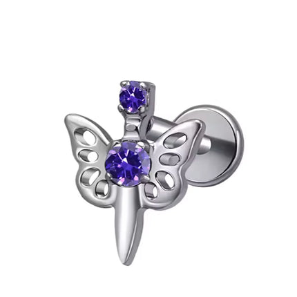 F136 Titanium Alloy Fashion Purple Zirconia Stud Earring Set with Cartilage Piercing Lip Stud and Ear Lobe Body Piercing Jewelry