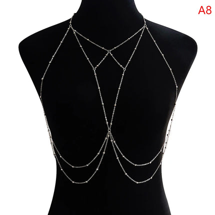 Metal Body Bust Chain Jewelry For Women Sexy Bikini Ladies Breast Crystal Breast Chain Necklace Decoration Summer Body Jewelry