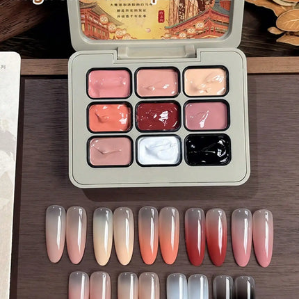 9-colors Tang Dynasty Never Sleeps City Patting Glue Smudge Canned High Saturation Popular Semi-Solid Nail-da tang bu ye cheng