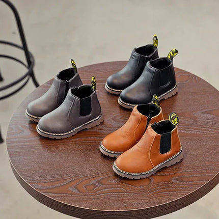New Kids Fashion Boots for Boys Girls Toddlers Big Children Ankle Boots with Zipper Warm Thick Plush Autumn Winter Chelsea Boots