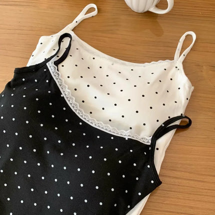 Sweet Sle Lace Polka Dot Svel Tank Top Padded Inner Wear Outerwear for Spring Summer Travel Outfit Casual Women's Vest