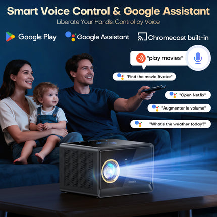 XIWBSY 4000ANSI Google TV Projector 4K Android 11.0 Sealed Optical Projector 52000Lumens WiFi6 Projector Google Voice Assistant