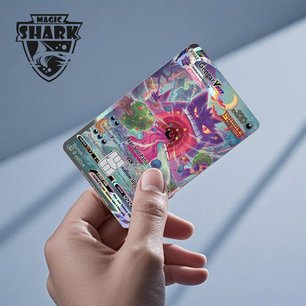 Magic Shark Mew Charizard EX Eevee Gengar Pikachu TCG Card Holographic Laser Skin Film Sticker for Bank Credit Card