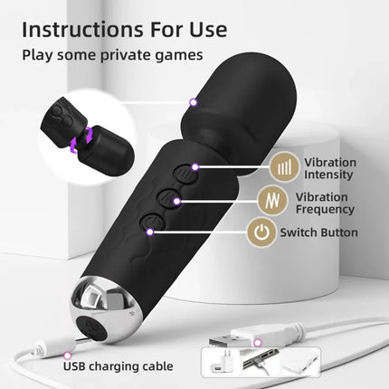 AV Vibrator Wand Personal Massager Clit Stimulator Sex Toy for Women 20 Patterns 8 Speeds Rechargeable Mini Vibrators Adult Toys