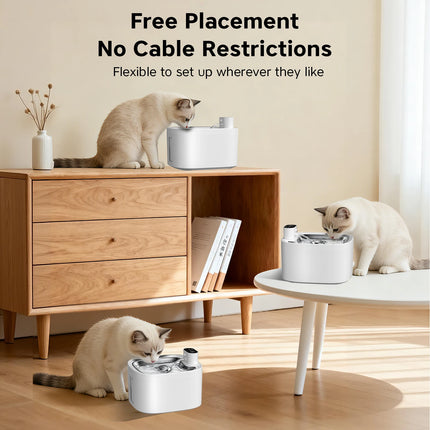 Wireless Cat Water Fountain 3.5L Pet Water Dispenser 4000mAh Long-Lasting Battery Life Stainless Steel Tray and Motion Sensing