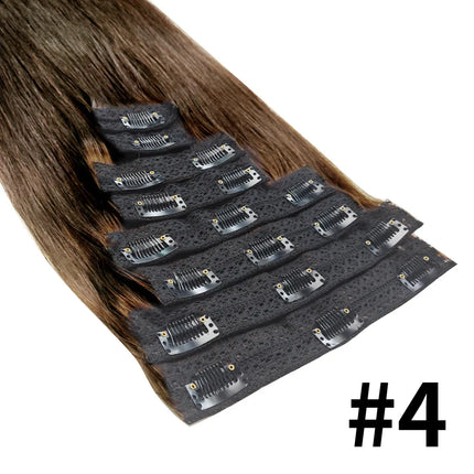 120G/8Pcs Straight Clip Ins 100% Unprocessed Human Hair Extensions Brazilian Remy Virgin Hair Natural Black Full Head For Women