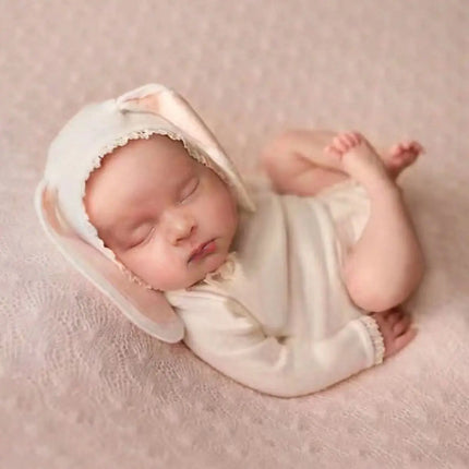 Ylsteed Newborn Outfits for Photo Shooting Long Sleeve Baby Bodysuit with Big Rabbit Ears Hat Infant Photography Clothes