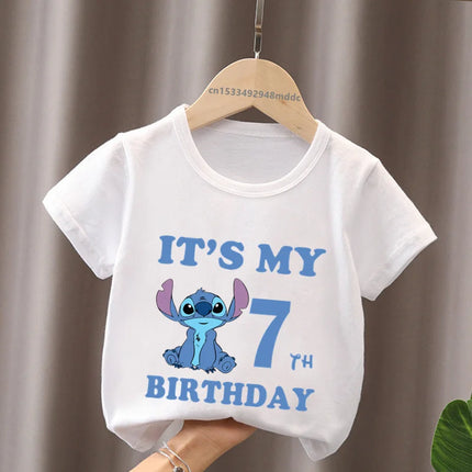 It's My 1 2 3 4 5 6 7 8 9 Years Birthday Boys Girls T-shirt Lilo & Stitch Print Cartoon Cute Kids Clothes Baby Children T-Shirts