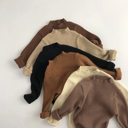 1-6Y Autumn and Winter Knitted Base Sweater Children's Clothing Forest Series Boys Girls Inner Solid Color Mid High Neck Sweater