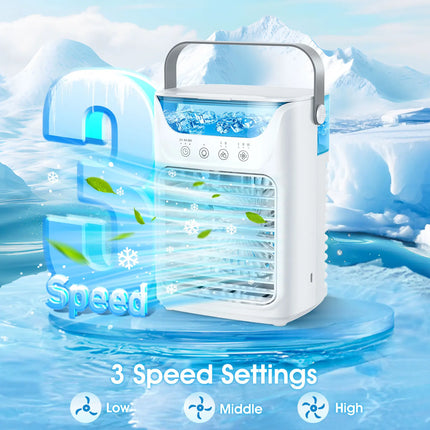 Portable Air Conditioner 3-in-1Mini Fan Cooler & Humidifier with 700 ml Top-Fill Water Tank & 7-Color Night Light 2/4/6 H Timer