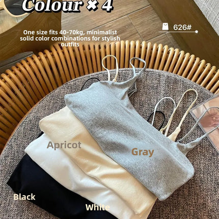 New Women's Slim Fit Tank Top Pure Color Summer Outerwear with Chest Pad Bal Base irt Sli Versatile Casual Wear